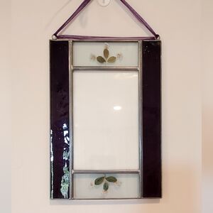 Carr Vintage Lead Stained Glass Pressed Dried Flowers Hanging Picture Frame, EUC